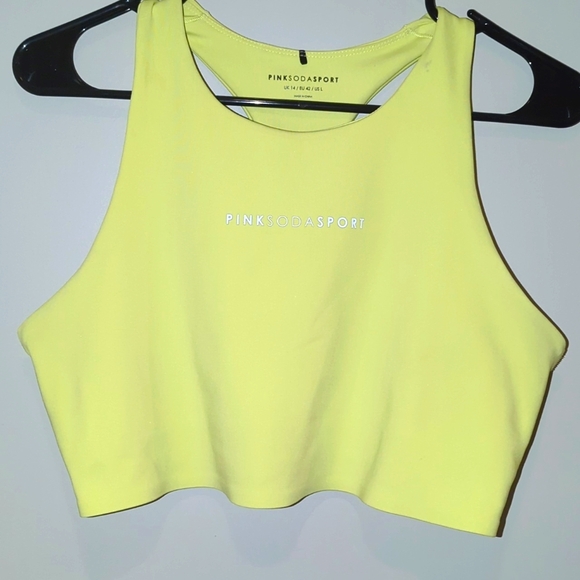 Brand new neon yellow size Large pink soda sport crop top built in bra - Picture 1 of 4